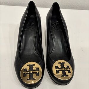 Tory Burch Black Heels with Gold Emblem